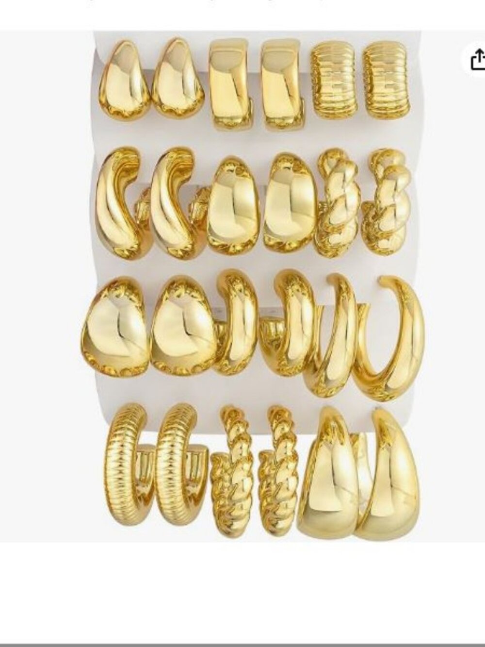 12 Pair Silver Hoop Earring Set Chunky Twisted Huggie Hoops